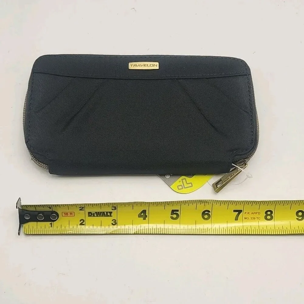 Travelon Wallet Wristlet Black Nylon 7.5x4 Card Organizer Coin Zip RFID NEW